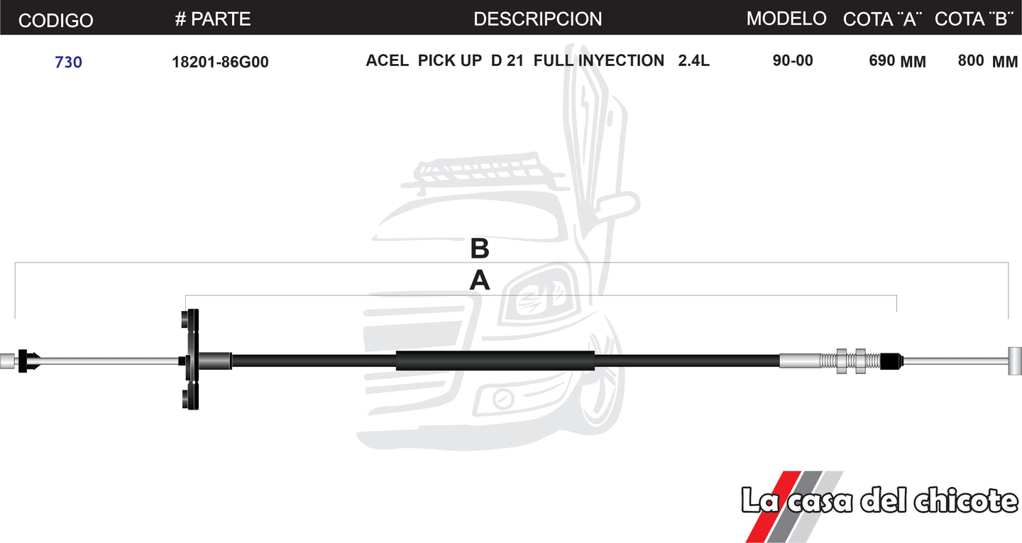 Chicote de Acelerador Pick Up D-21 Fuel Inyection 2.4L Modelo.90-00