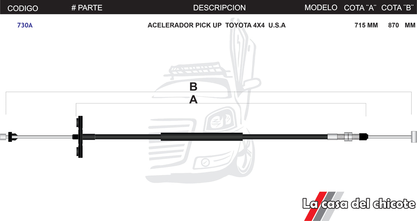 Chicote de Acelerador Pick Up Toyota 4x4  USA