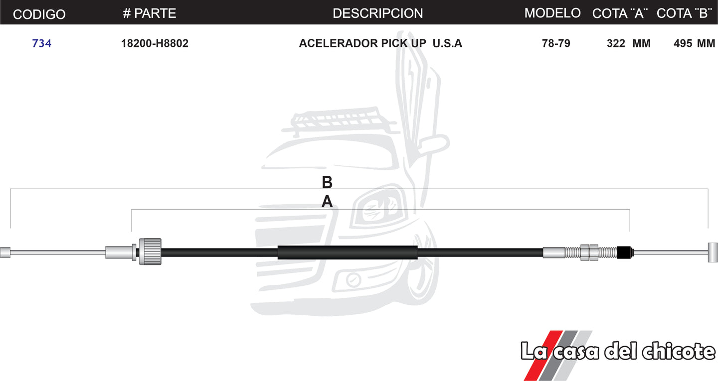 Chicote de Acelerador Pick Up USA Modelo.78-79