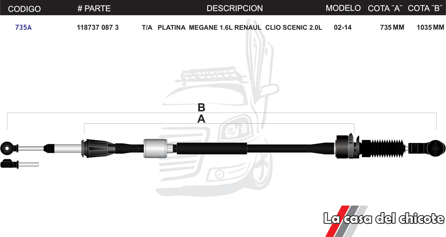 Chicote Selector de Velocidades T/A Platina Megane 1.6L Renaul Clio Scenic 2.0L Modelo.02-14