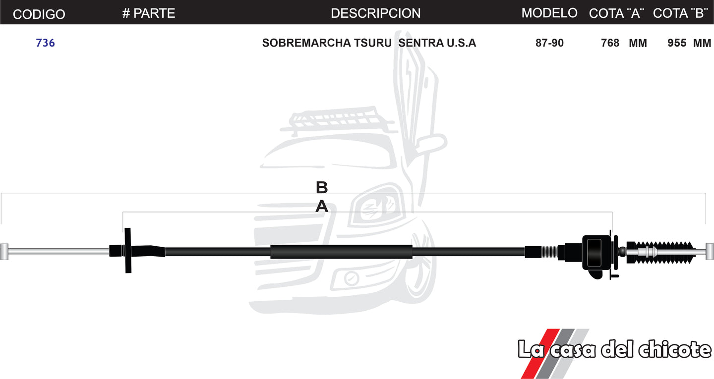 Chicote de Sobre MarchaMedidas Tsuru Sentra U.S.A Modelo.87-90