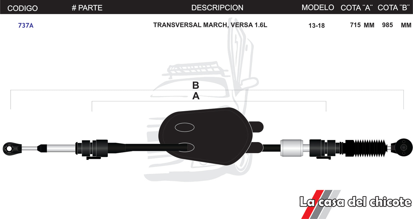 Chicote Selector de Velocidades March,Versa 1.6L Modelo.13-18