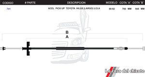 Chicote de Acelerador Pick Up Toyota Hilux (Largo) USA Modelo.88-92