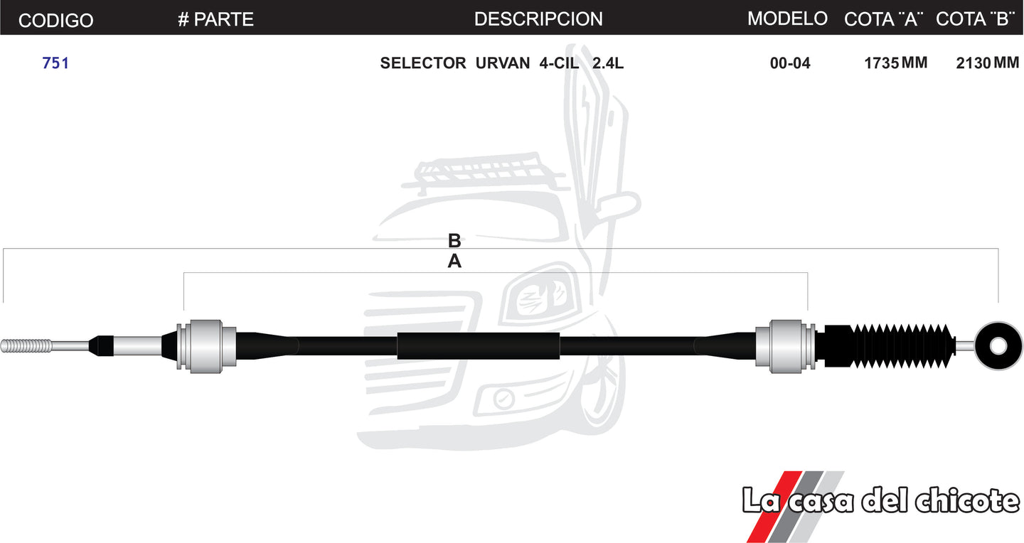 Chicote Selector de Velocidades Urvan 4cil. 2.4L Modelo.00-04