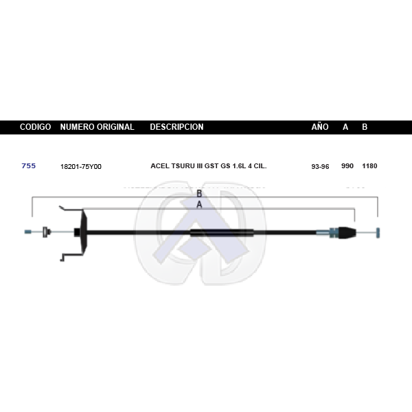 Chicote de Acelerador Tsuru Iii Gst 1.6L 4cil. Modelo.93-96