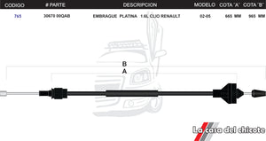 Chicote de Clutch (Embrague) Platina 1.6L Clio Renault Modelo.02-05