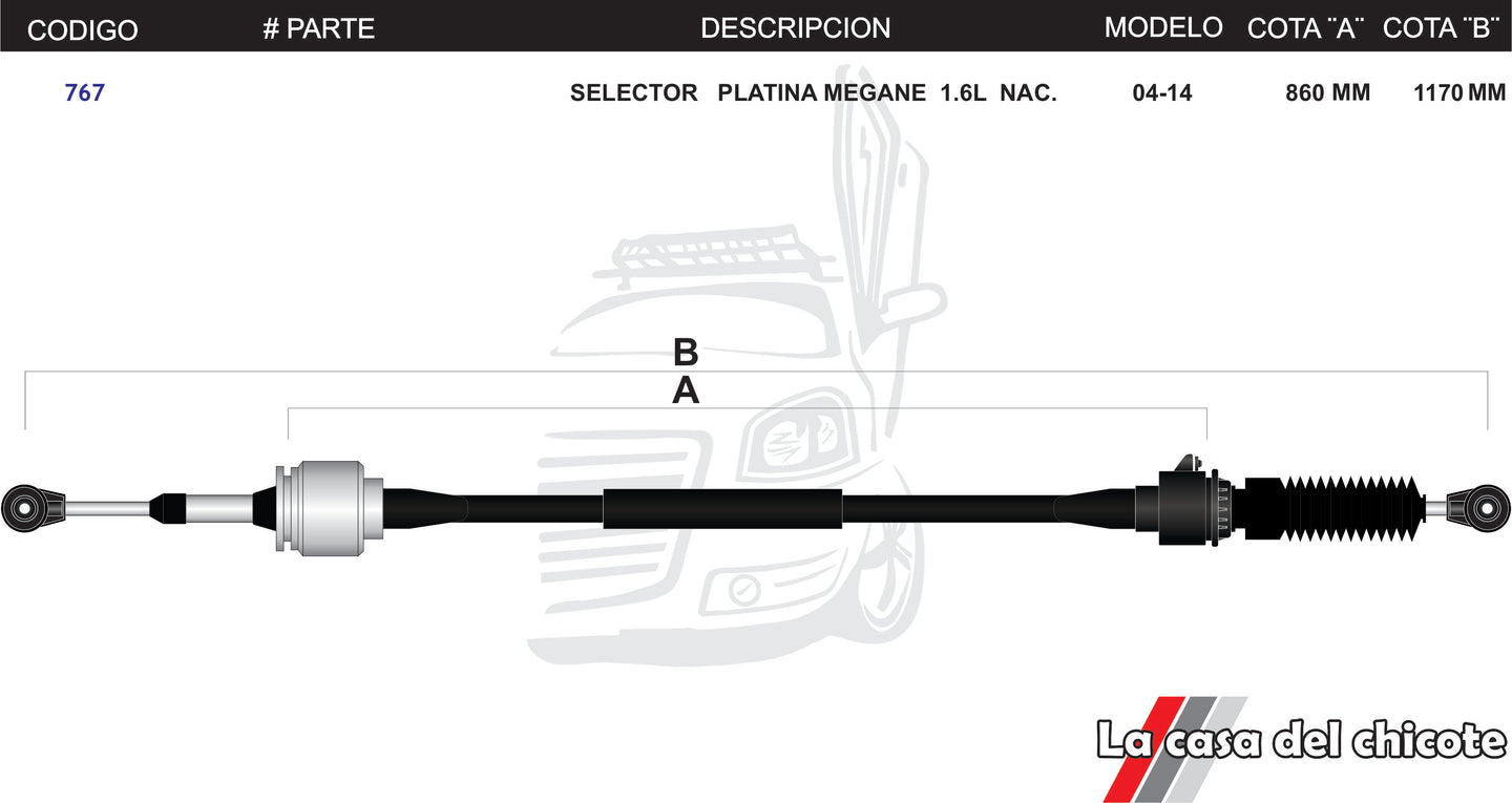 Chicote Selector De Velocidades Platina Megane 1.6L Nacional Modelo.Todos