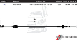 Chicote de Acelerador Platina Standar1.6L 4cil. Modelo. 02-07