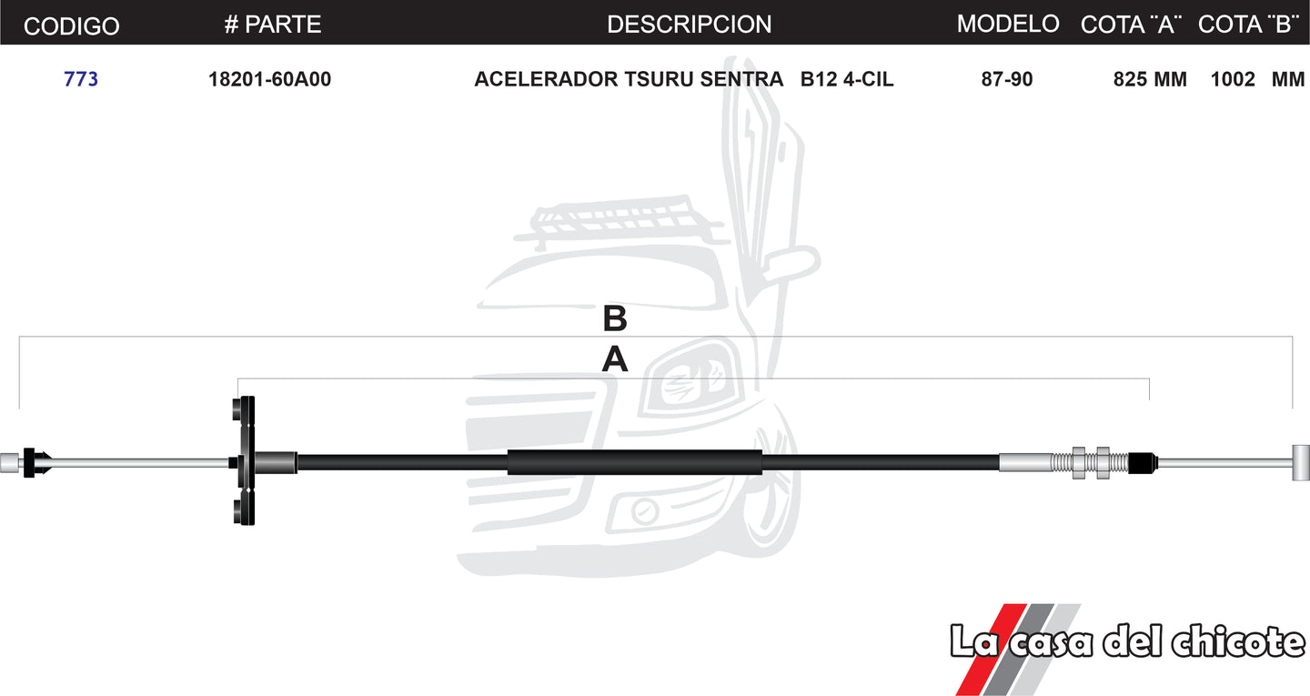 Chicote de Acelerador Tsuru Sentra B12 4cil. Modelo.87-90