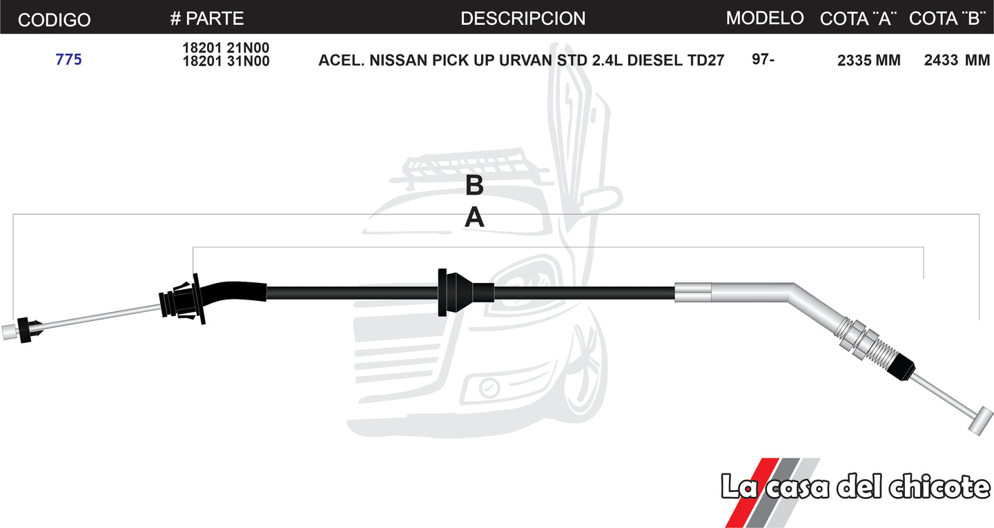 Chicote de Acelerador Pick Up Urvan Standar 2.4L Diesel Modelo.97-