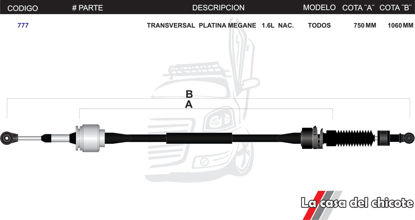 Chicote Transversal Platina Megane 1.6L Nacional Modelo.Todos