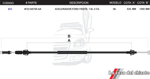 Chicote de Acelerador Ford Fiesta 1.6L 4cil. Modelo.06-