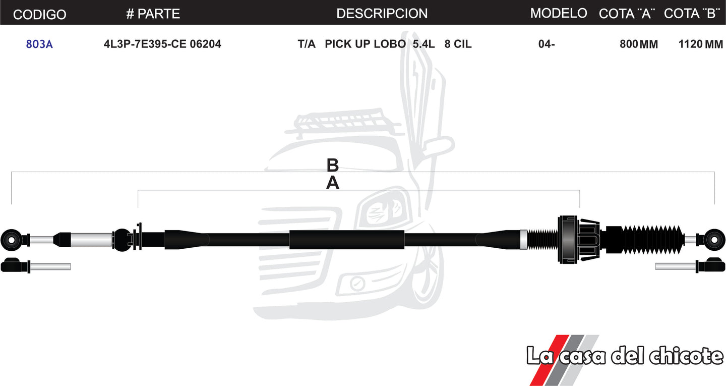 Chicote Selector de Velocidades T/A Pick Up Lobo 5.4L 8cil. Modelo.04-