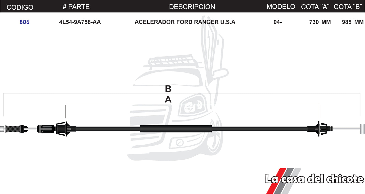 Chicote de Acelerador Ford Ranger USA Modelo.04-