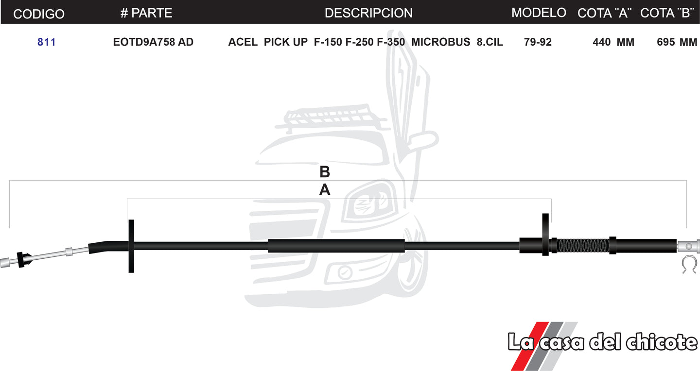 Chicote de Acelerador Pick Up F-150 250 350 Microbus 8cil. Modelo.79-92