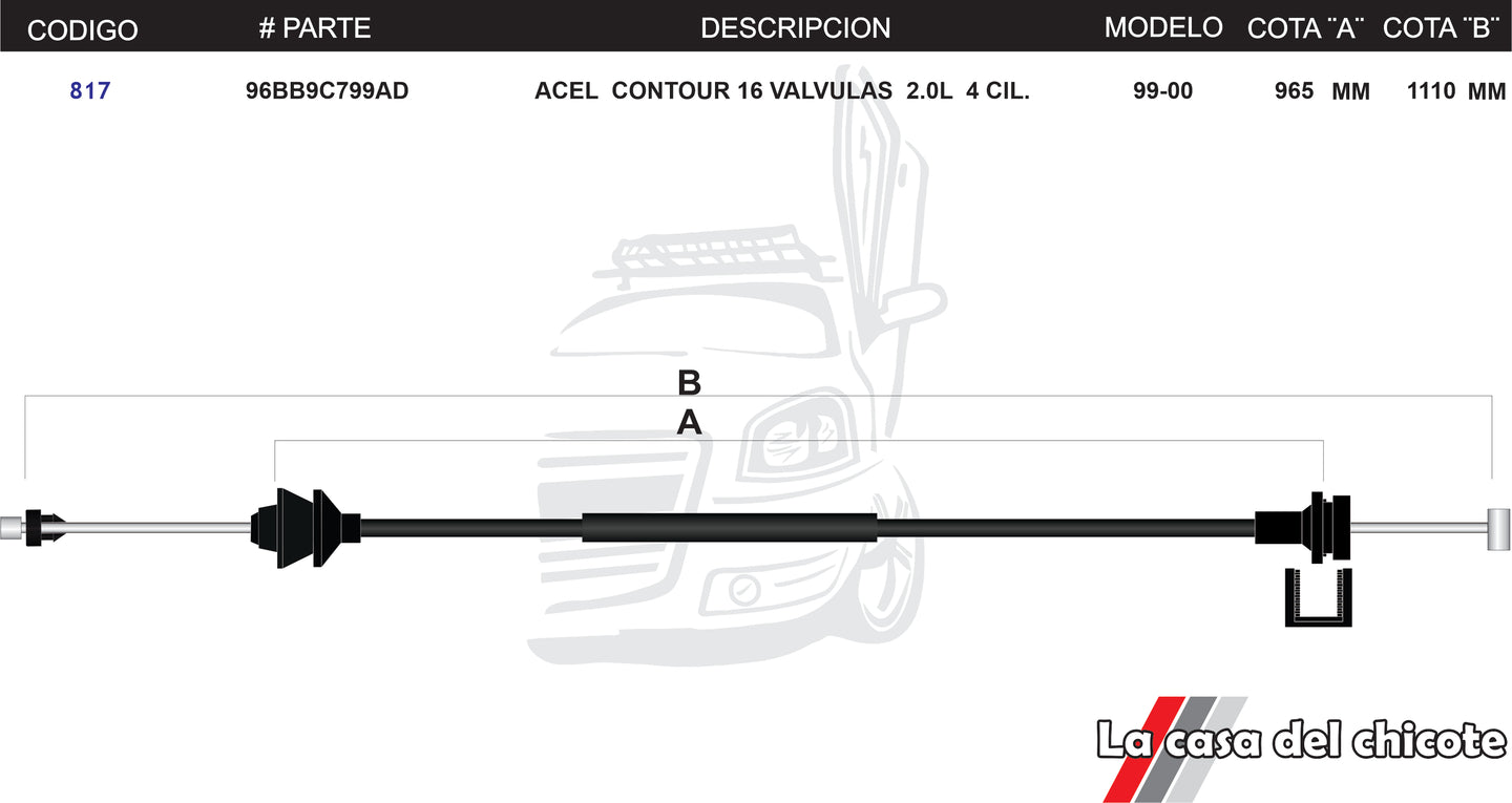 Chicote de Acelerador Contour 16val. 2.0L 4cil. Modelo.99-00