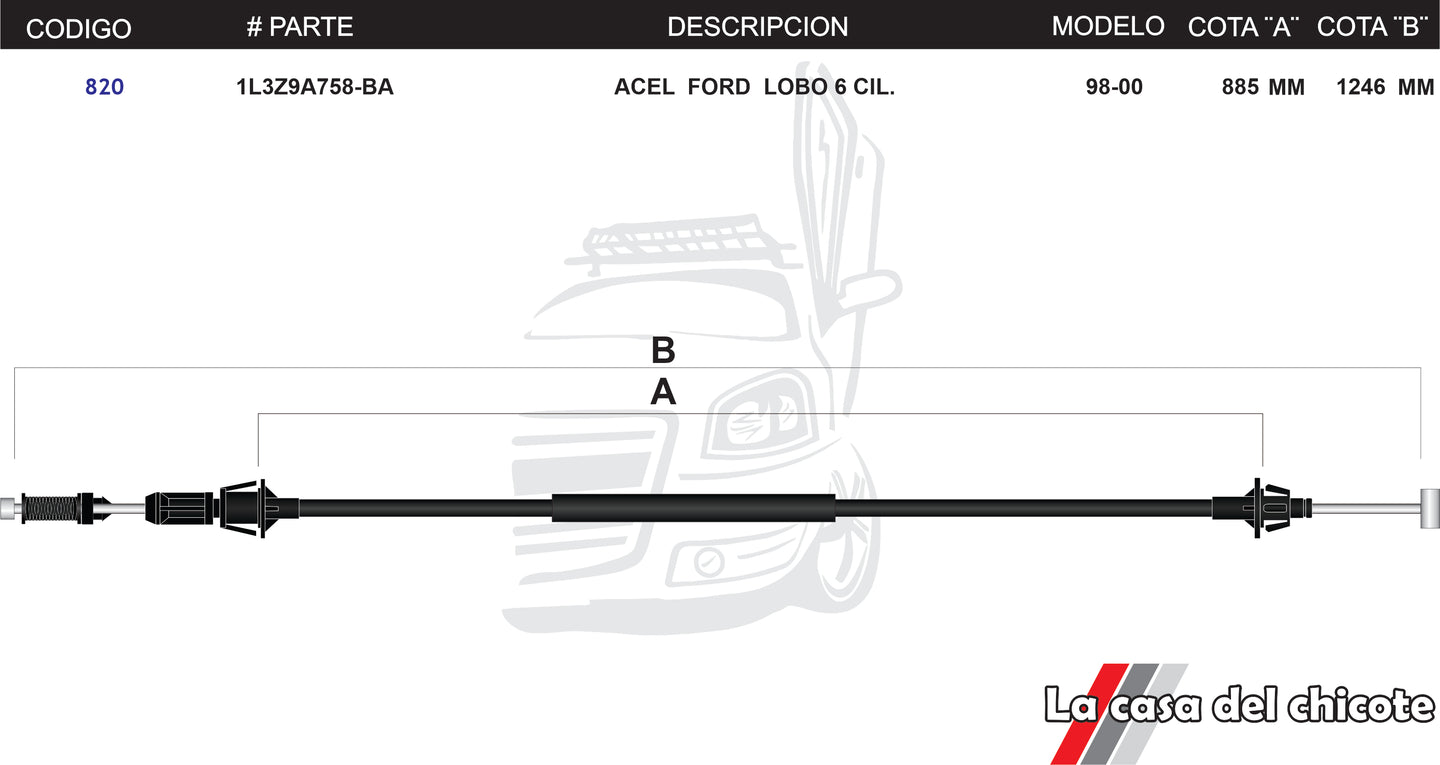 Chicote de Acelerador Ford Lobo 6cil. Modelo.98-00