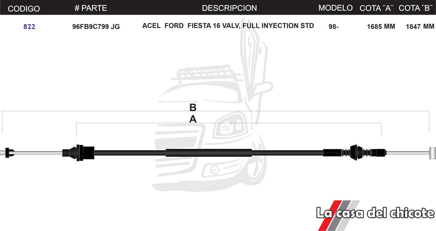 Chicote de Acelerador Ford Fiesta 16 Val. fuel Inyection Standar Modelo.98-