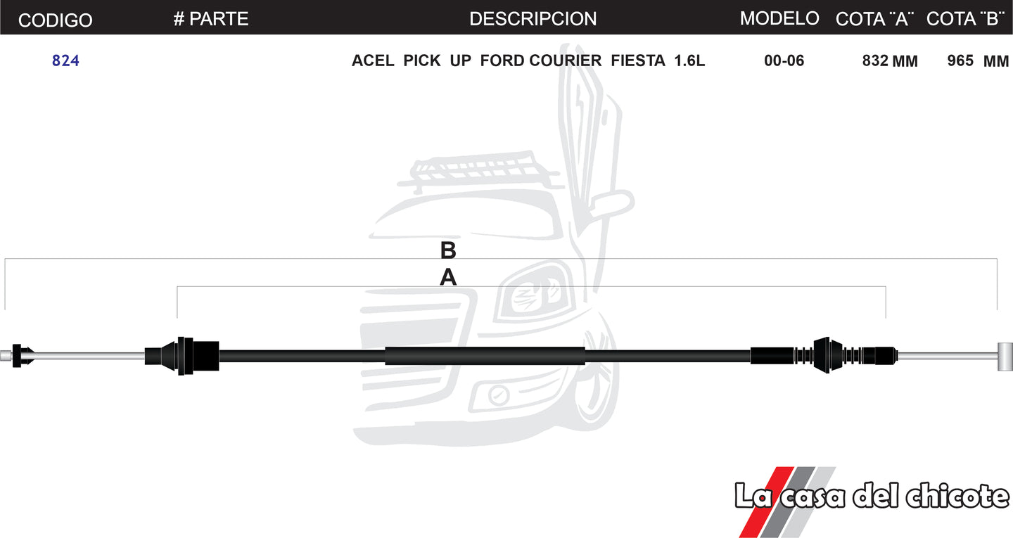 Chicote de Acelerador Pick Up Ford Curier Fiesta 1.6L Modelo.00-06