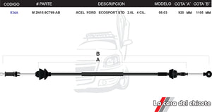 Chicote de Acelerador Ford Ecosport Standar 2.0L 4cil. Modelo.95-03