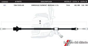 Chicote de Clutch (Embrague) Fairmont Mustang 8cil. Modelo.79-84