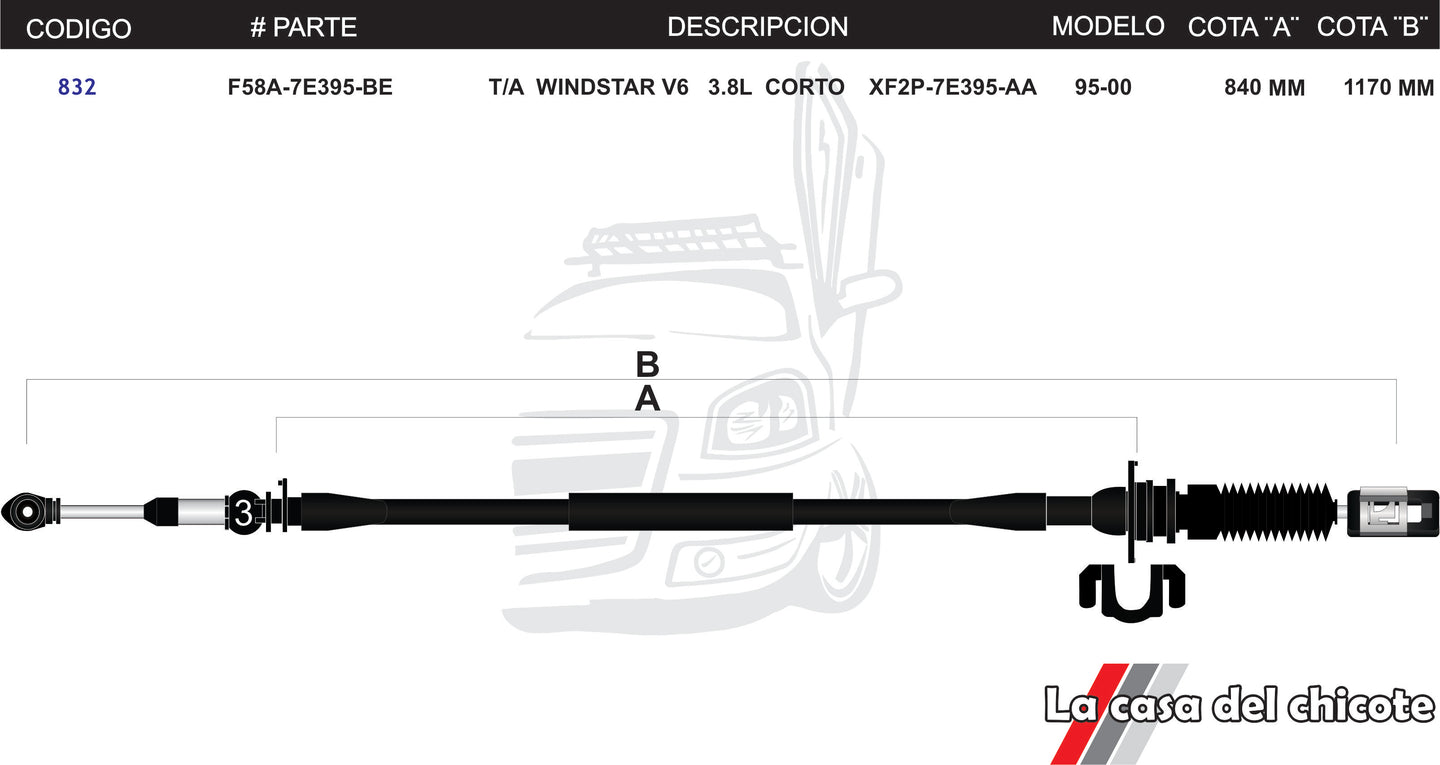 Chicote Selector de Velocidades T/A Windstar 3.8L Corto Modelo.95-00