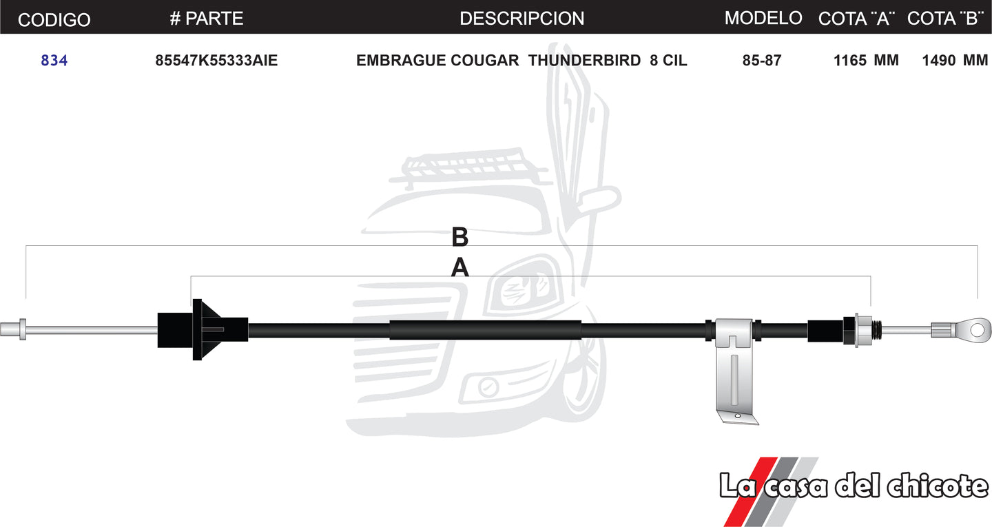 Chicote de Clutch (Embrague) Cougar Thunderbird 8cil. Modelo.85-87