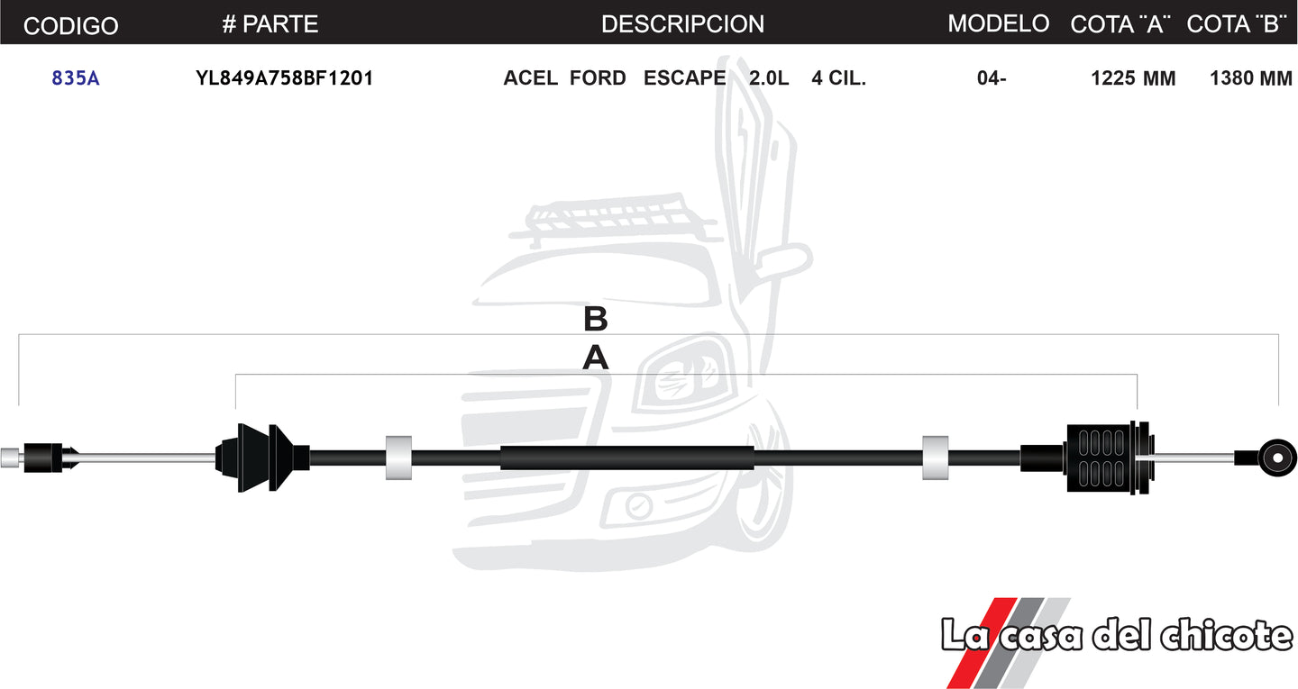 Chicote de Acelerador Ford Escape 2.0L 4cil. Modelo.04-