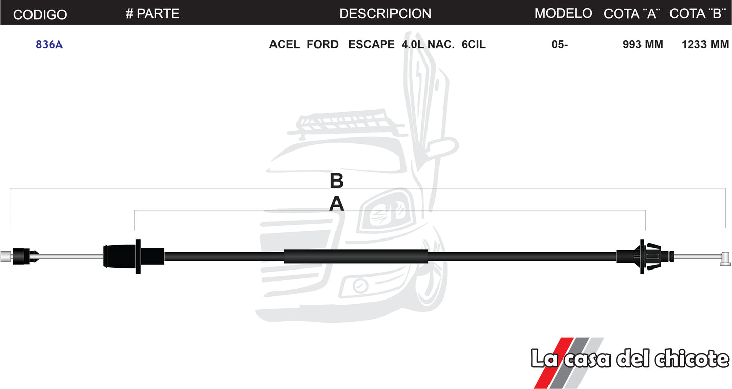 Chicote de Acelerador Ford Escape 4.0L Nacional Modelo.05-