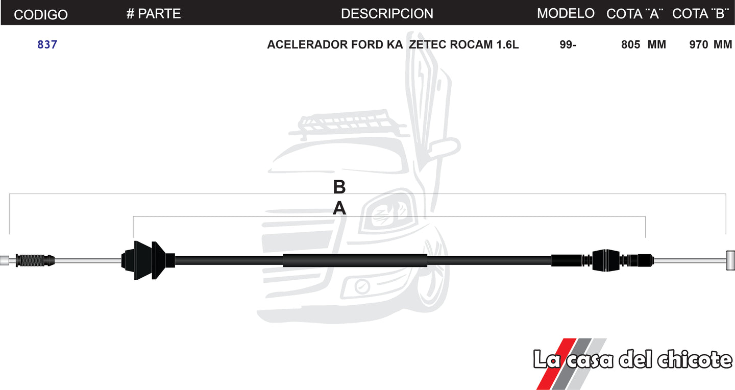 Chicote de Acelerador Ford Ka Zetec Rocam 1.6L Modelo.99-