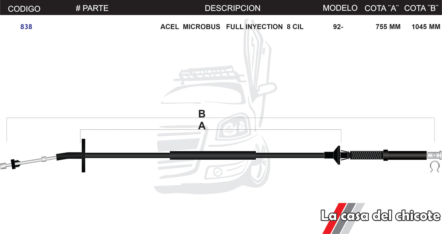 Chicote de Acelerador Microbus Fuel Inyection 8cil. Modelo.92-