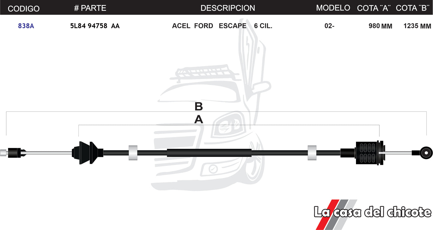 Chicote de Acelerador Ford Escape 6cil. Modelo.02-