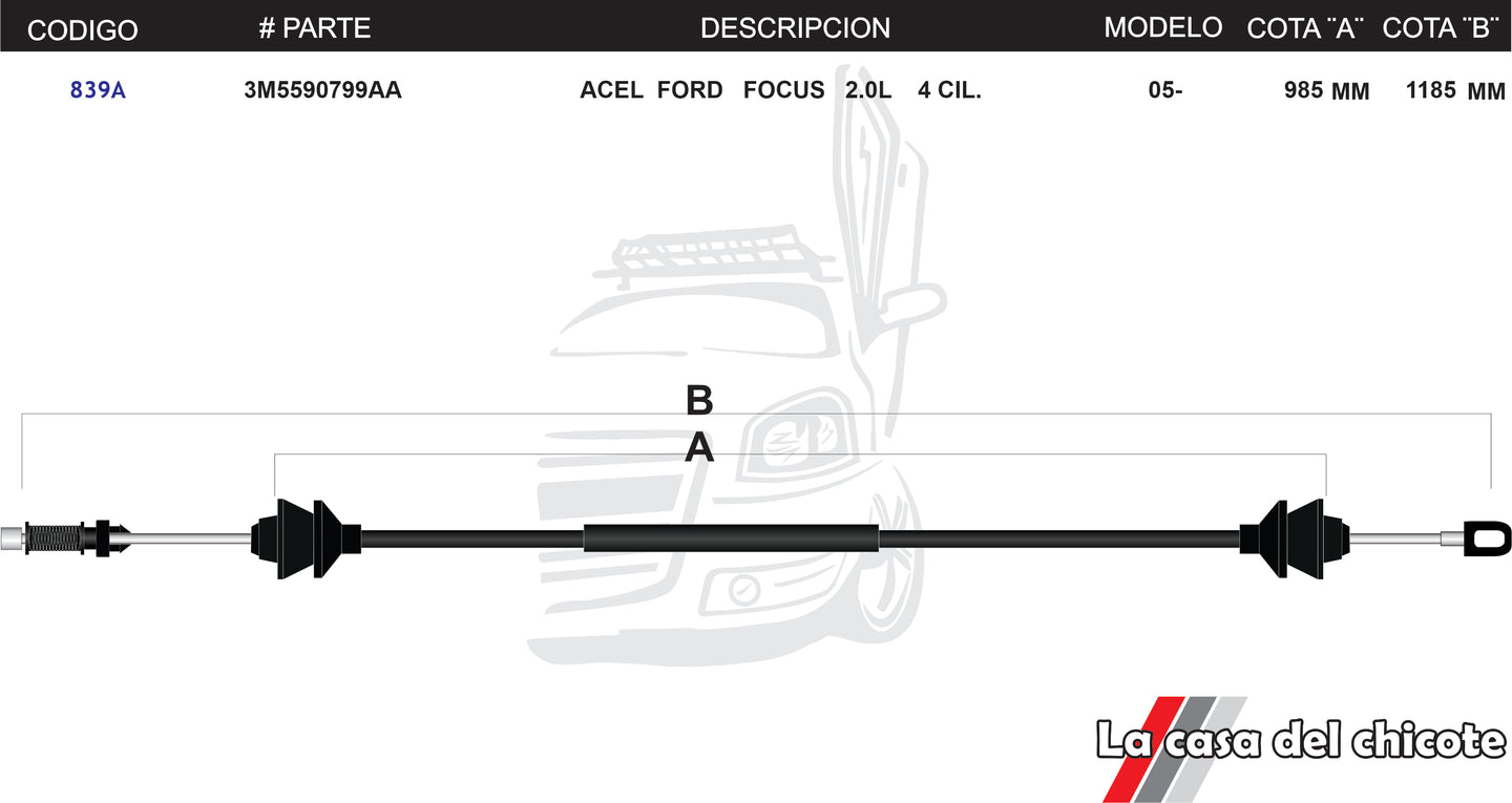 Chicote de Acelerador Focus Ford 2.0L 4cil. Modelo.05-