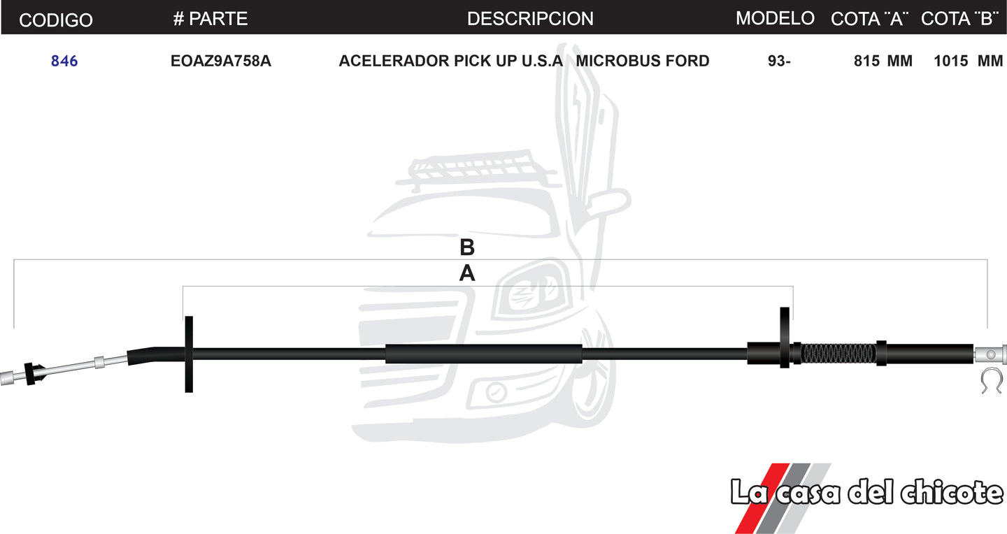 Chicote de Acelerador Pick Up USA Microbús Ford Modelo.93-