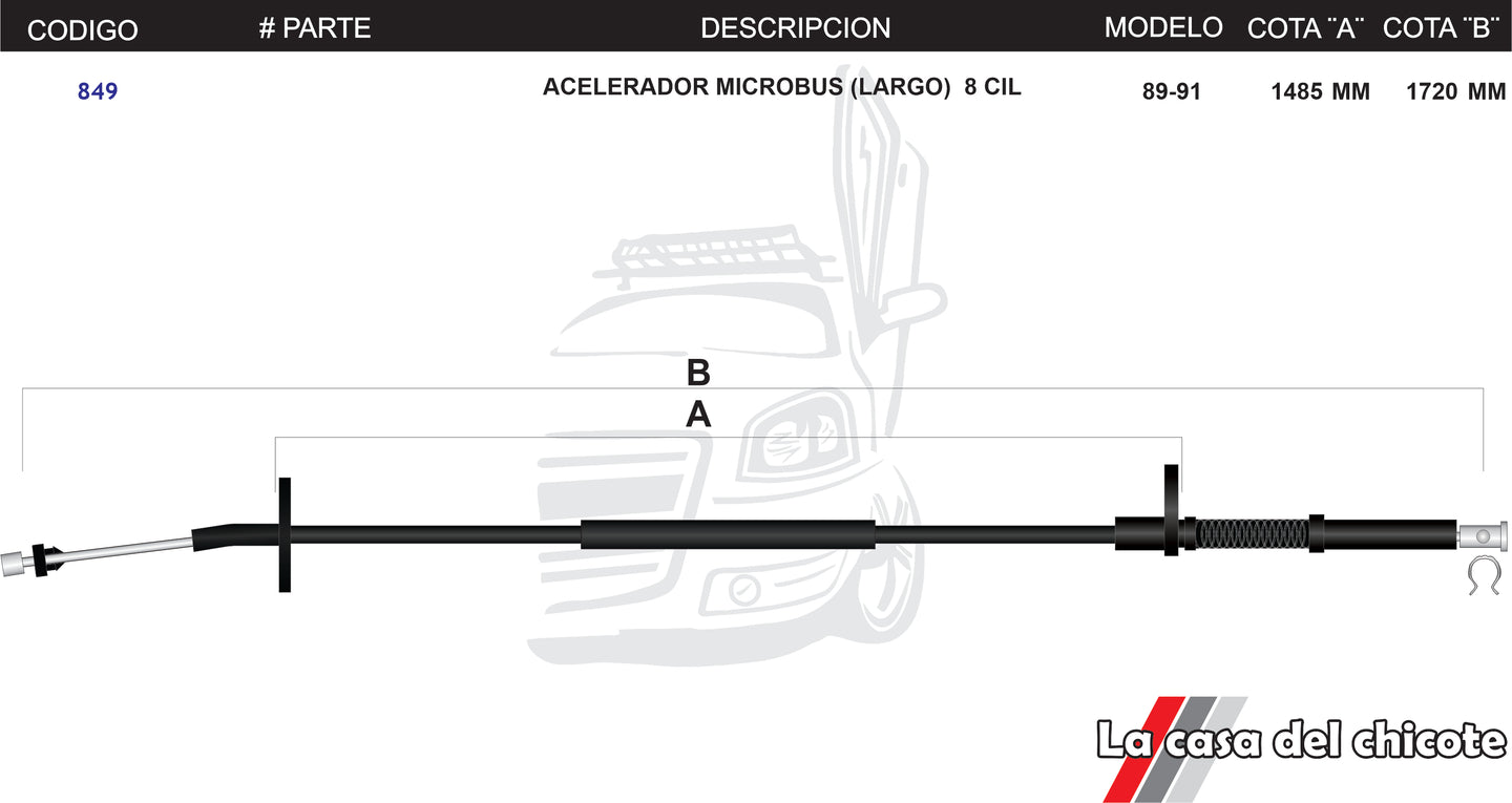 Chicote de Acelerador Microbus Largo 8cil. Modelo.89-91