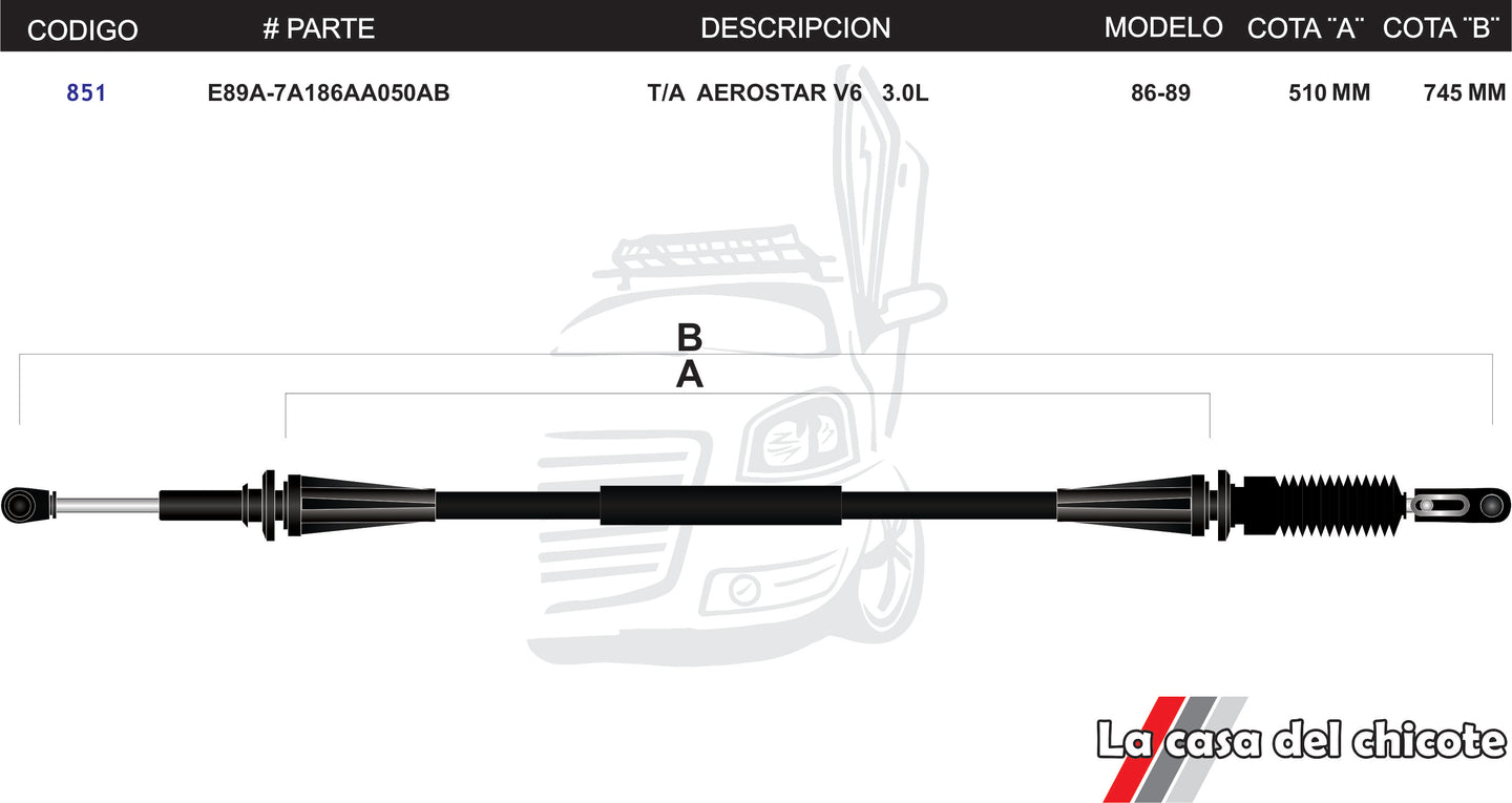 Chicote Selector de Velocidades T/A Aerostar V6 3.0L Modelo.86-89