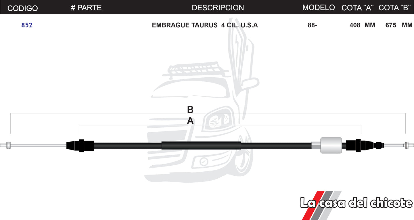 Chicote de Clutch (Embrague) Taurus 4cil. U.S.A Modelo.88-