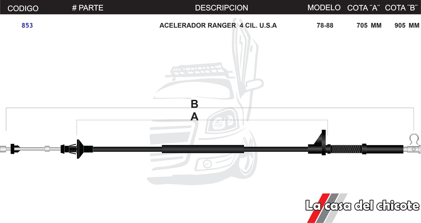 Chicote de Acelerador Ranger USA 4cil. Modelo.78-88