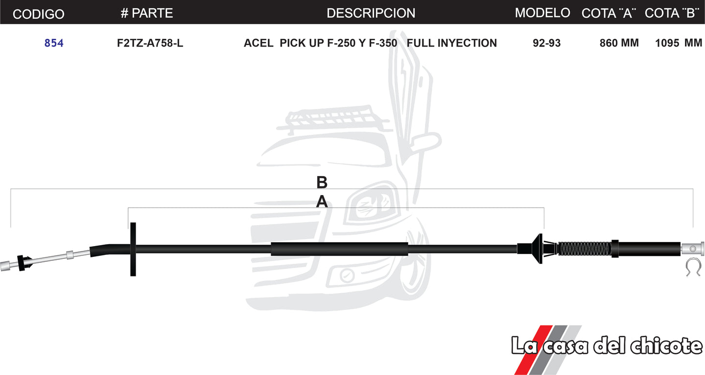 Chicote de Acelerador Pick Up F-250 F-350 Fuel Inyection Modelo.92-93