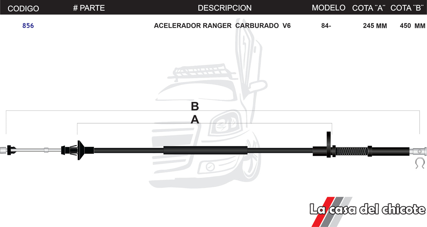 Chicote de Acelerador Ranger Carburado V6 Modelo.84-