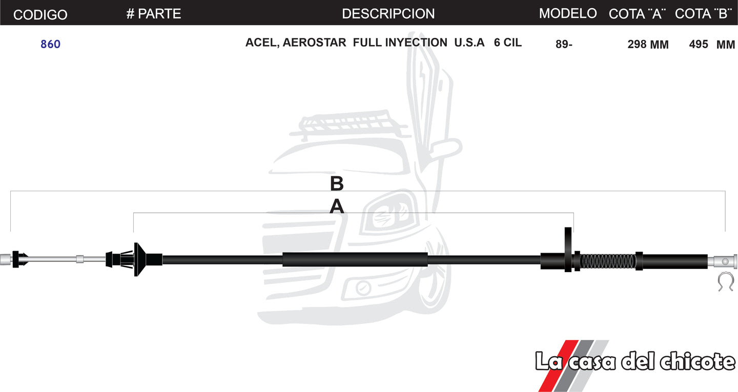 Chicote de Acelerador Aerostar Fuel Inyection 6cil. USA Modelo.89-