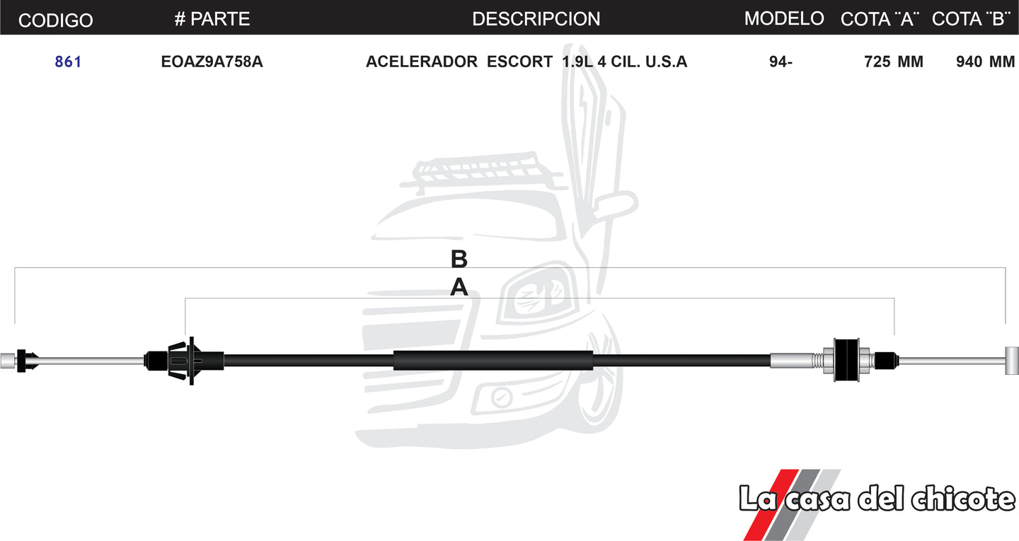 Chicote de Acelerador Escort 1.9L 4cil. USA Modelo.94-