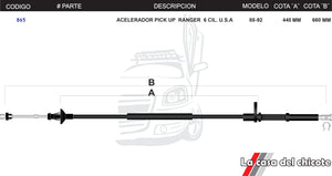 Chicote de Acelerador Pick Up Ranger 6cil. USA Modelo.88-92