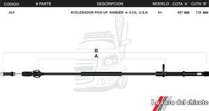 Chicote de Acelerador Pick Up Ranger 4-6cil. USA Modelo.91-