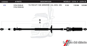 Chicote Selector De Velocidades T/A Pick Up F-250 Aerostar 3.0L USA Modelo.91-96