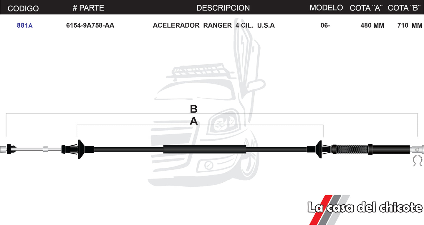 Chicote Acelerador Pick Up Ranger 4-6 Cil USA Modelo.2006-