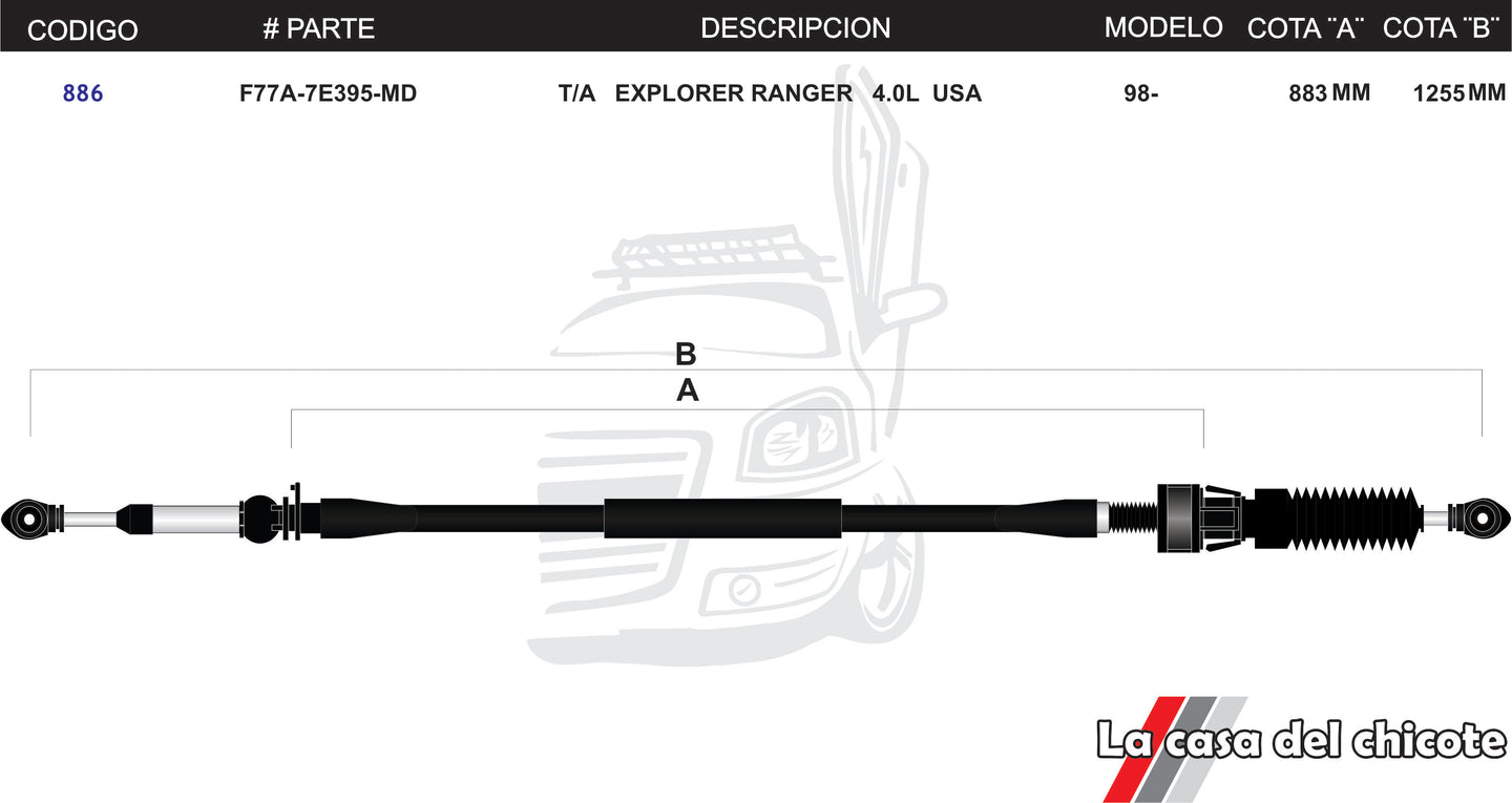 Chicote Selector de Velocidades T/A Explorer Ranger 4.0L USA Modelo.98-