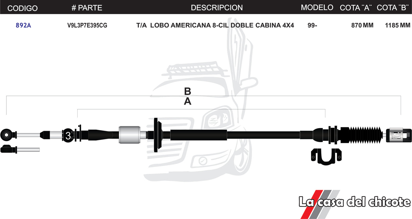 Chicote Selector de Velocidades T/A Lobo Americana Doble Cabina 4x4 Modelo.99-