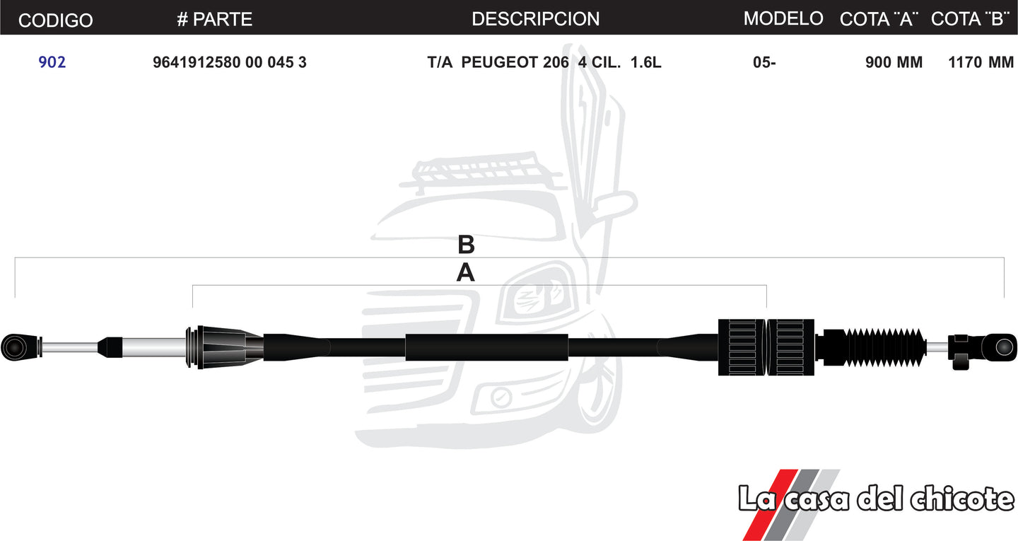 Chicote Selector de Velocidades T/A Peugeot 206 1.6L 4cil. Modelo.2005-