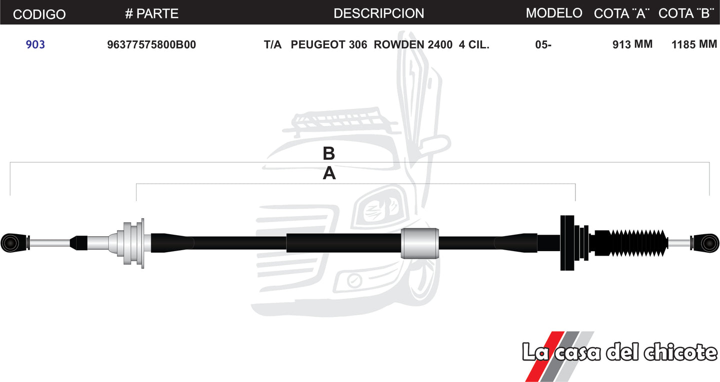 Chicote Selector De Velocidades Peugeot 306 Rowden 2400 Modelo 2005-